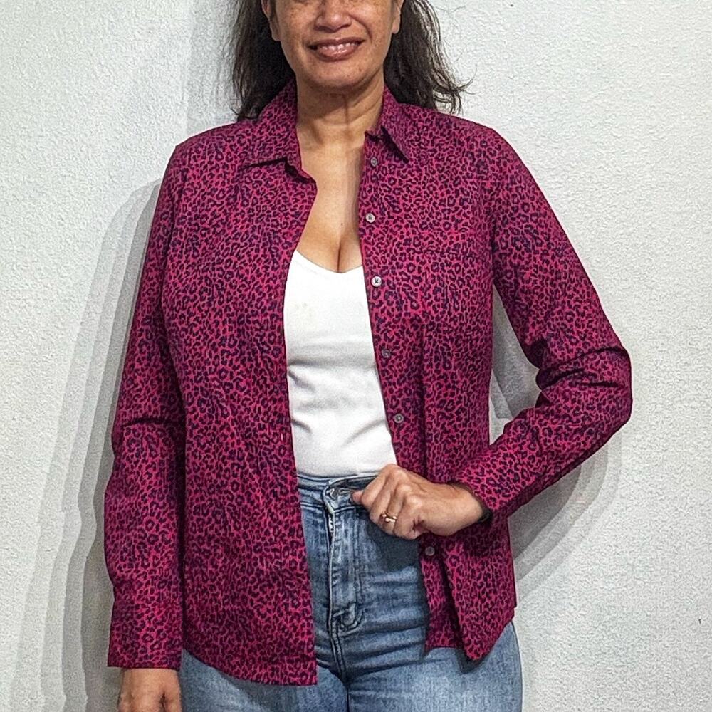 J. Crew Red Leopard Print Button Down Blouse Sz - image 1